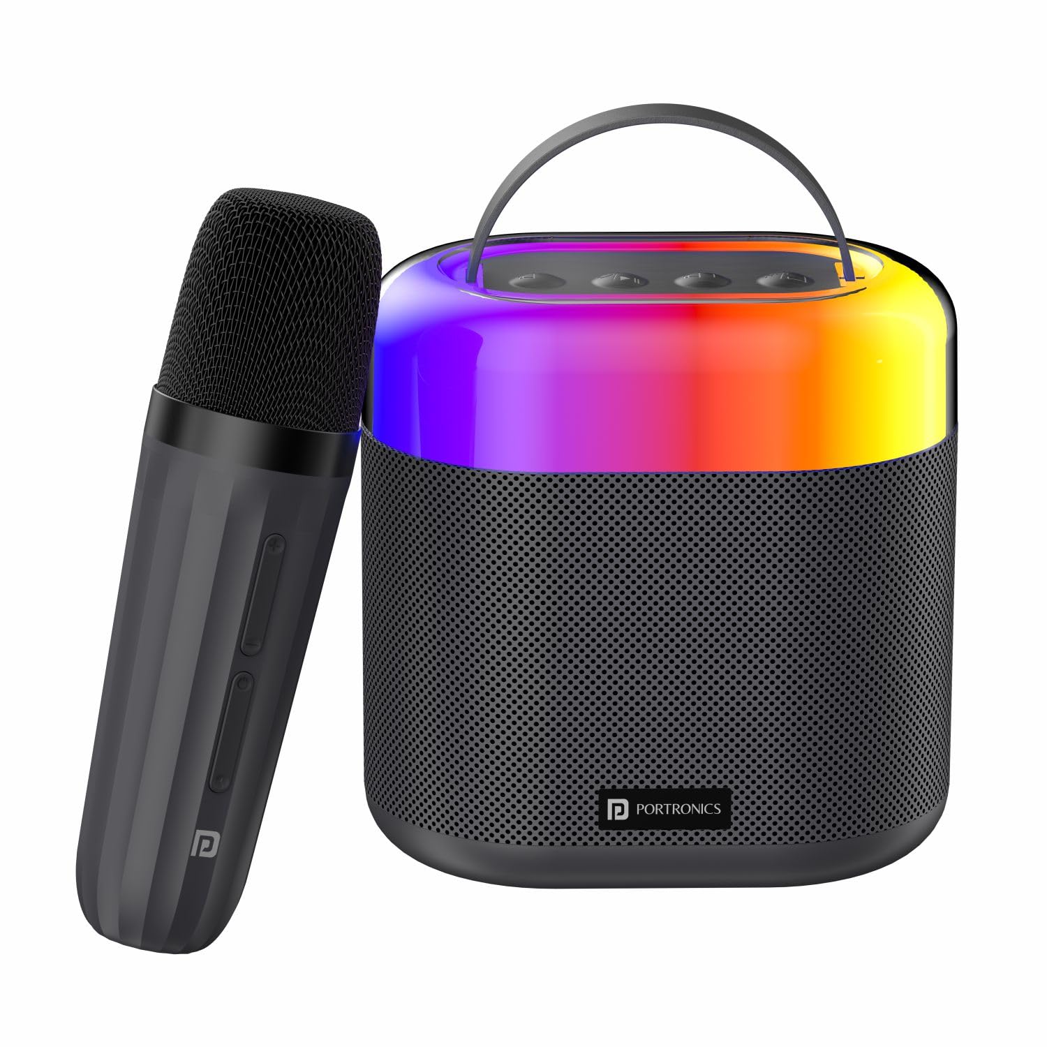 Portronics Dash 3 16W Bluetooth Speaker with Wireless Karaoke Mic, 5 Hours Playtime, Multicolor RGB Lights, 3 EQ Modes, 5 Voice Effects, AUX in, BT5.3v, Micro SD Card, Type C Charging Port(Black) 2000
