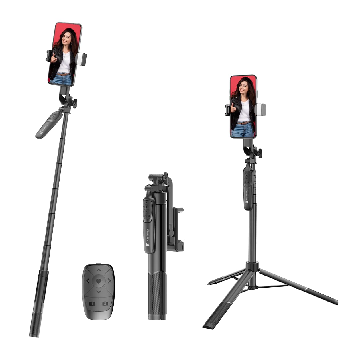 Portronics Lumistick Pro Smart Selfie Stick with 360 Degree Rotation, 10 M Bluetooth Range, 1600 mm Extension Rod POR -2064