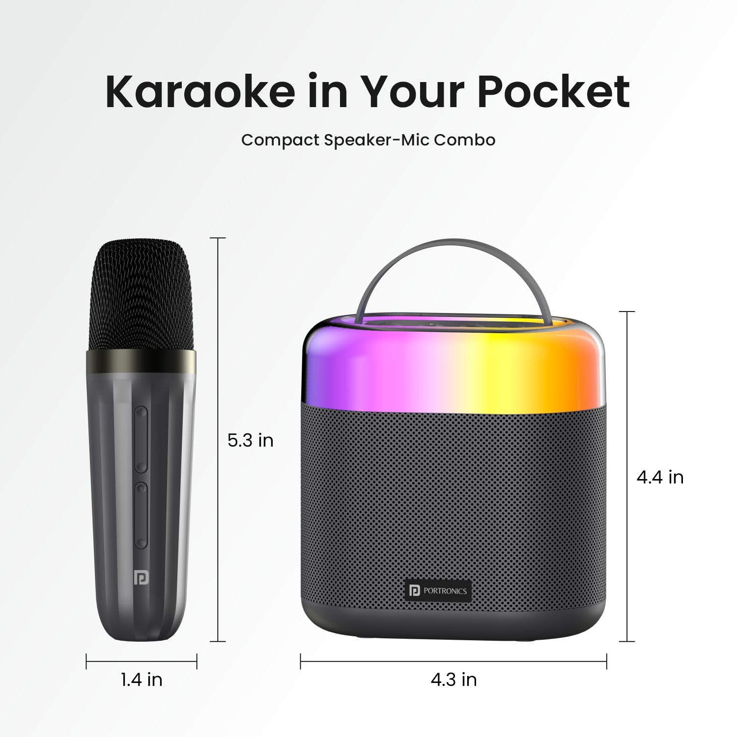 Portronics Dash 3 16W Bluetooth Speaker with Wireless Karaoke Mic, 5 Hours Playtime, Multicolor RGB Lights, 3 EQ Modes, 5 Voice Effects, AUX in, BT5.3v, Micro SD Card, Type C Charging Port(Black) 2000